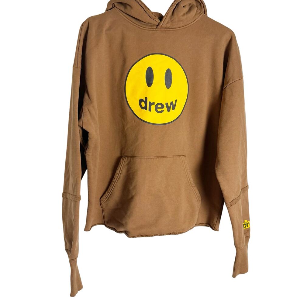 Drew House Mascot Deconstructed Brown Yellow Smiley Face Graphic Hoodie Small